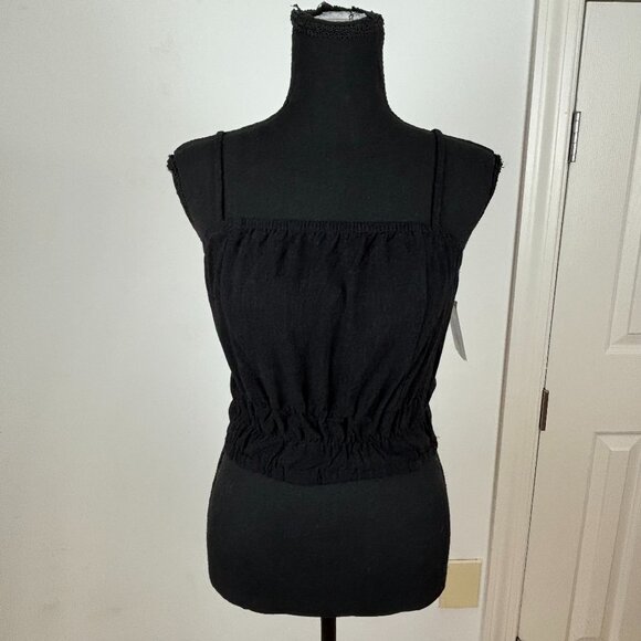 Urban‎ Social Linen Blend Crop Top Smocked Waist in Black Size XS NWT - Picture 1 of 6